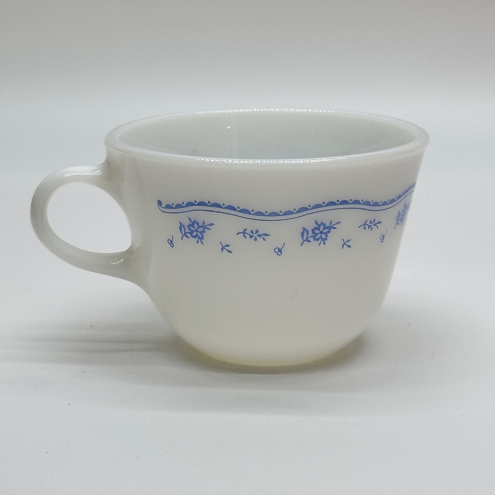 Vintage Pyrex‎ Classic White and Blue Floral Coffee Cup “Morning Blue” design